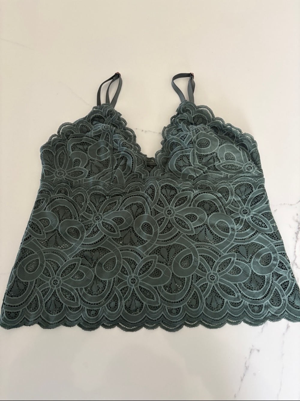 aerie Lace Floral Bralette Cami in Teal Green